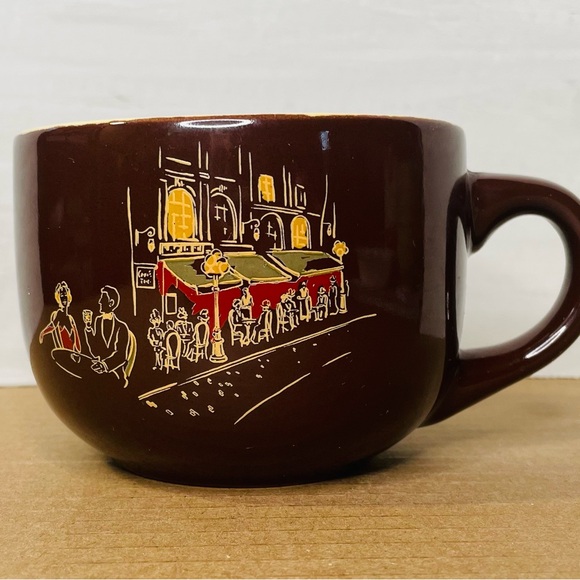 Street Cafe Scene Coffee Cup Mug Chocolate Colored Soup Mug VGT - Picture 1 of 6
